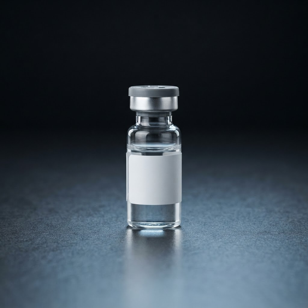 Glass pharmaceutical vial with rubber stopper and crimp seal